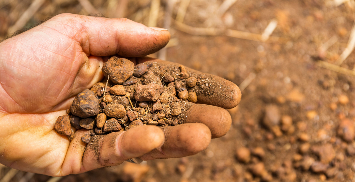 A handful of ironstone gravel from a Great Southern vineyard, Western Australia