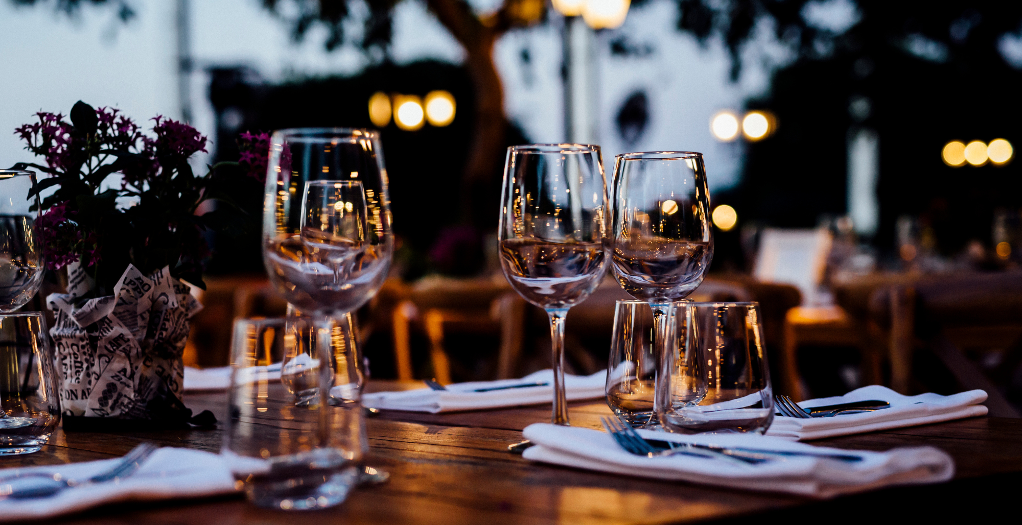A table setting in evening light