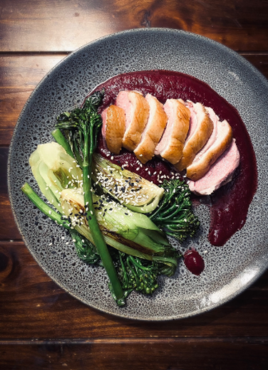 Duck Breast with Beetroot and Raspberry Purée