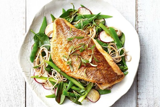 Seared snapper and soy ginger noodles