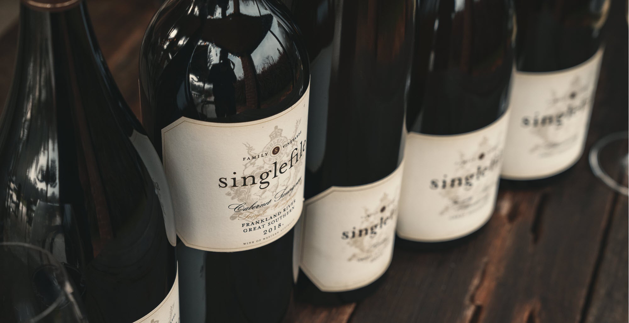 A lineup of Singlefile magnum bottles