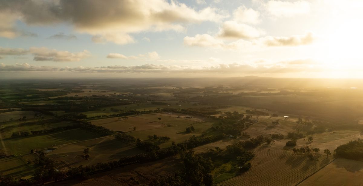 An aerial view of the Mount Barker wine region in Western Australia and its vineyards
