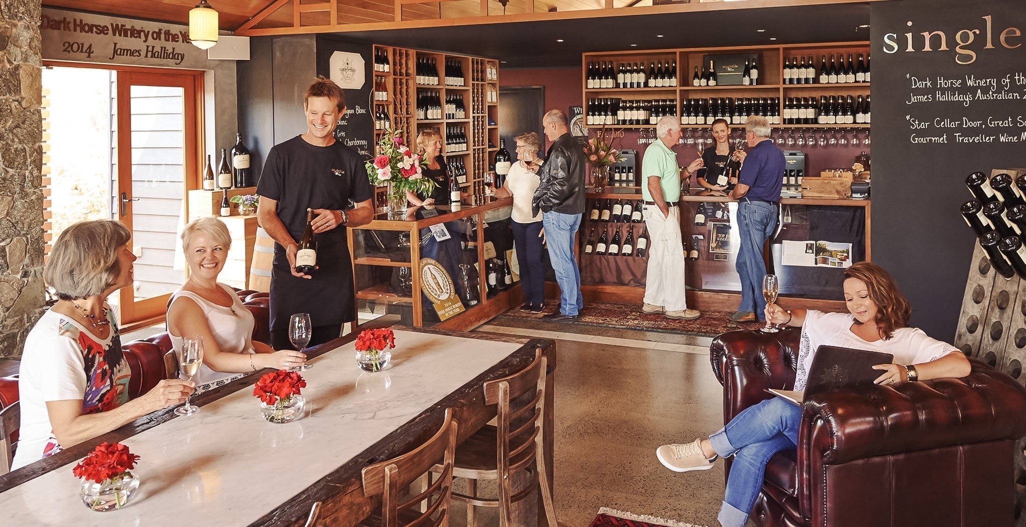 Guests relaxing in the Singlefile Cellar Door