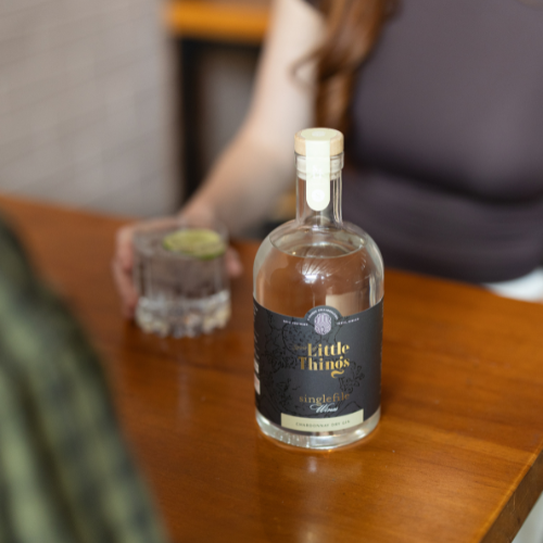 Bottle of gin on a table