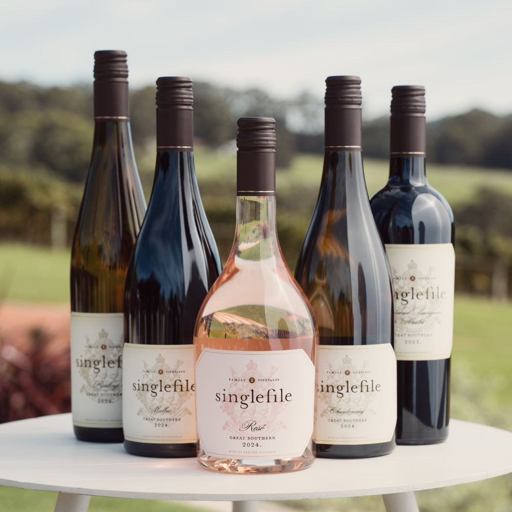 A row of wine bottles