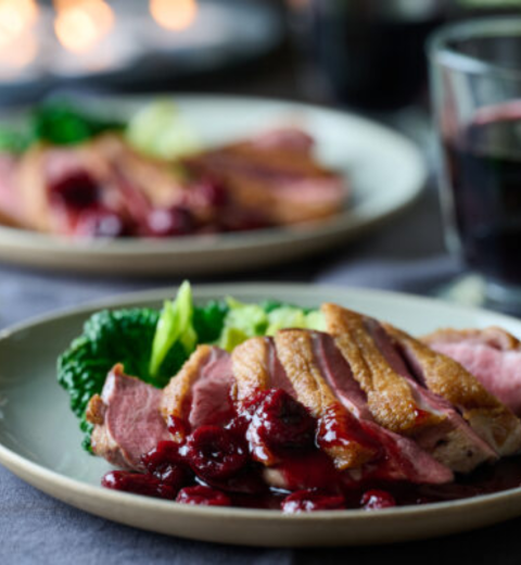 Duck Breast with Beetroot and Raspberry Purée