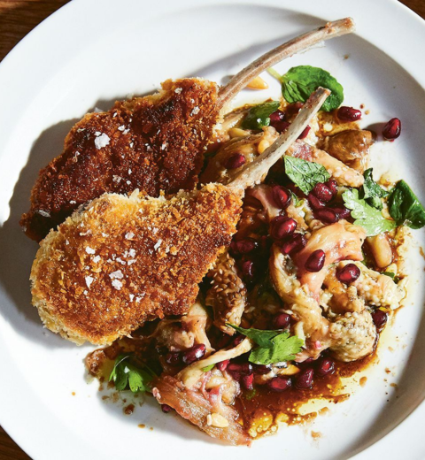 Crumbed Lamb Cutlets with Smoky Eggplant Salad