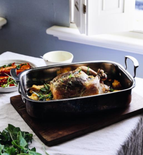 Roast Chicken with Buttery Croutons & Leek